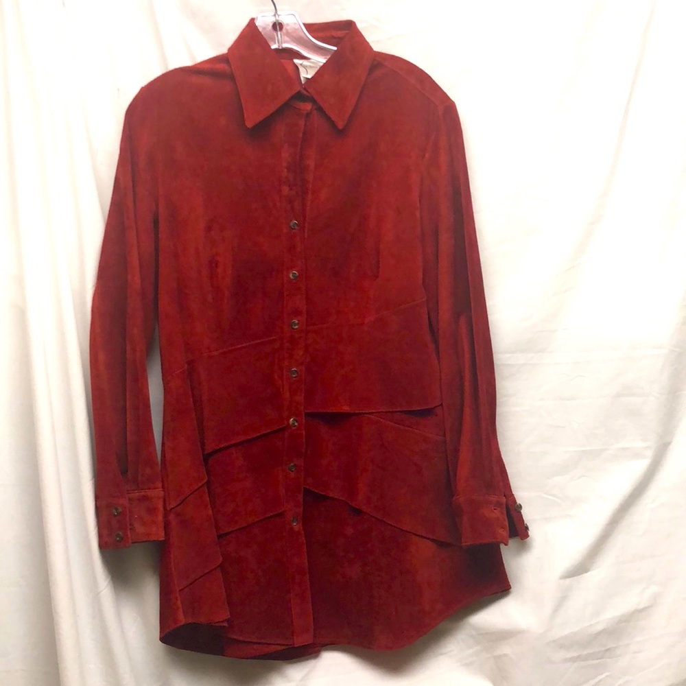 Suede jacket unlined thigh length dark cranberry